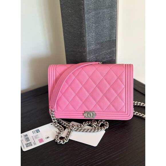 Chanel NWT caviar pink silver hardware boy wallet on chain bag - Picture 1 of 11